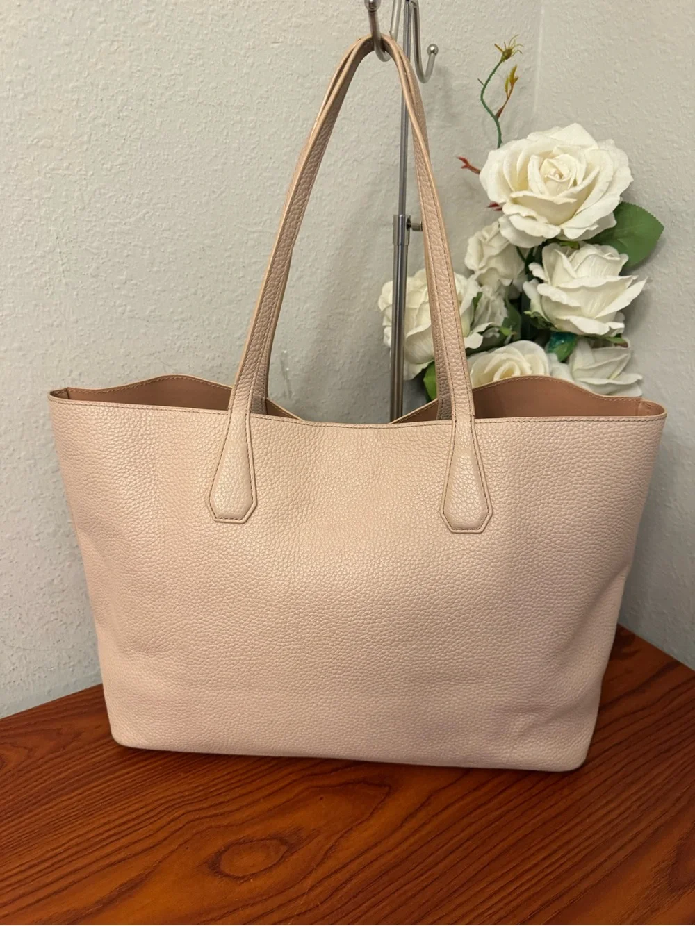 Tory Burch Light Blush Pebbled Leather Tote with Logo Disc